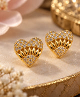 Heart-Shaped Gold-Tone Crystal Stud Earrings for Women