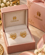 Heart-Shaped Gold-Tone Crystal Stud Earrings for Women