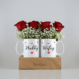 Hubby Wifey Couple Mug Gift Box with Red Roses
