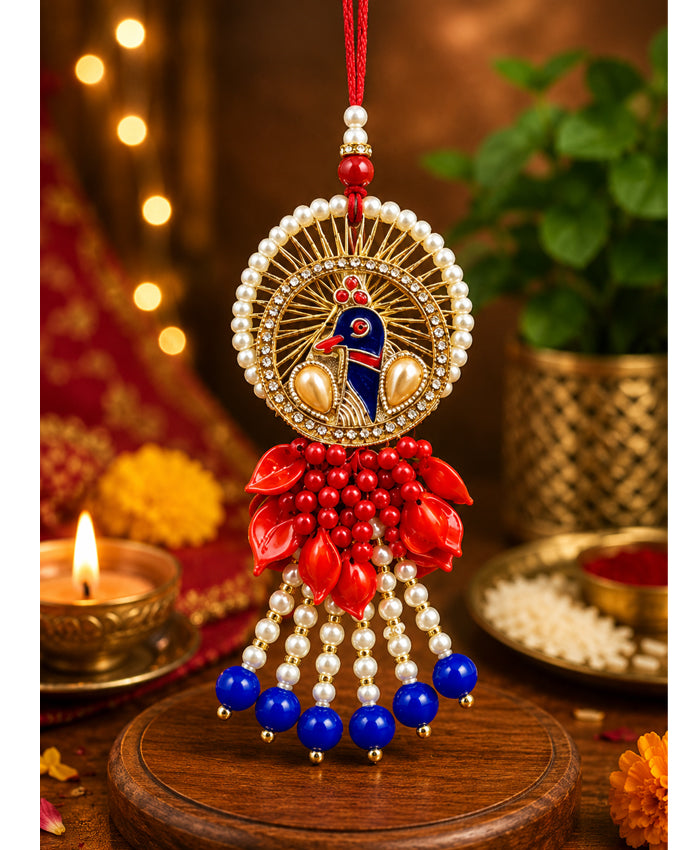 Royal Peacock Pearl Designer Lumba Rakhi