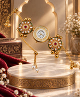 Kashmiri Floral Hand Ornament Watch – Traditional Gold-Tone Quartz Hand Watch with Red & Green Floral Detailing
