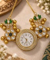 Kashmiri Traditional Ornamental Watch with Green Floral Detailing