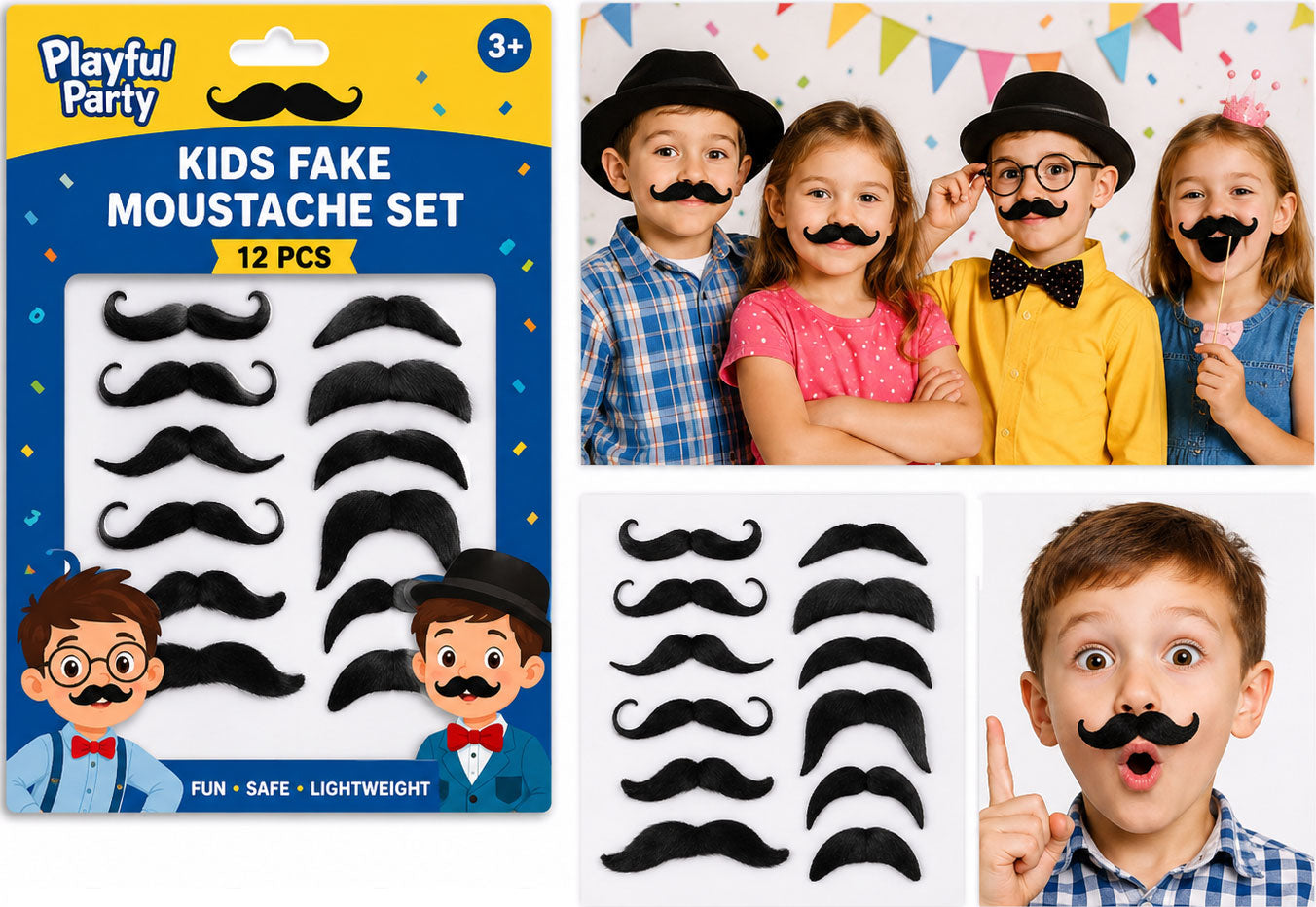 Kids’ Fun Fake Moustache Party Set – 12 Pieces
