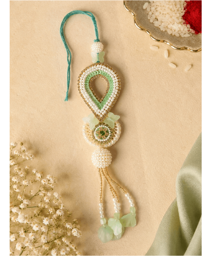 Mint Green Pearl Designer Lumba Rakhi
