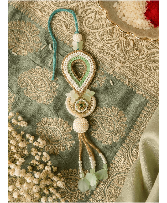 Mint Green Pearl Designer Lumba Rakhi