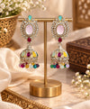 Multicolor Stone Studded Jhumka Earrings – Pink, Turquoise & Colorful Bead Drop Earrings
