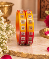 Multicolor Yellow–Orange–Red Crystal Designer Lac Bangle Set