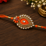 Orange Kundan Designer Rakhi
