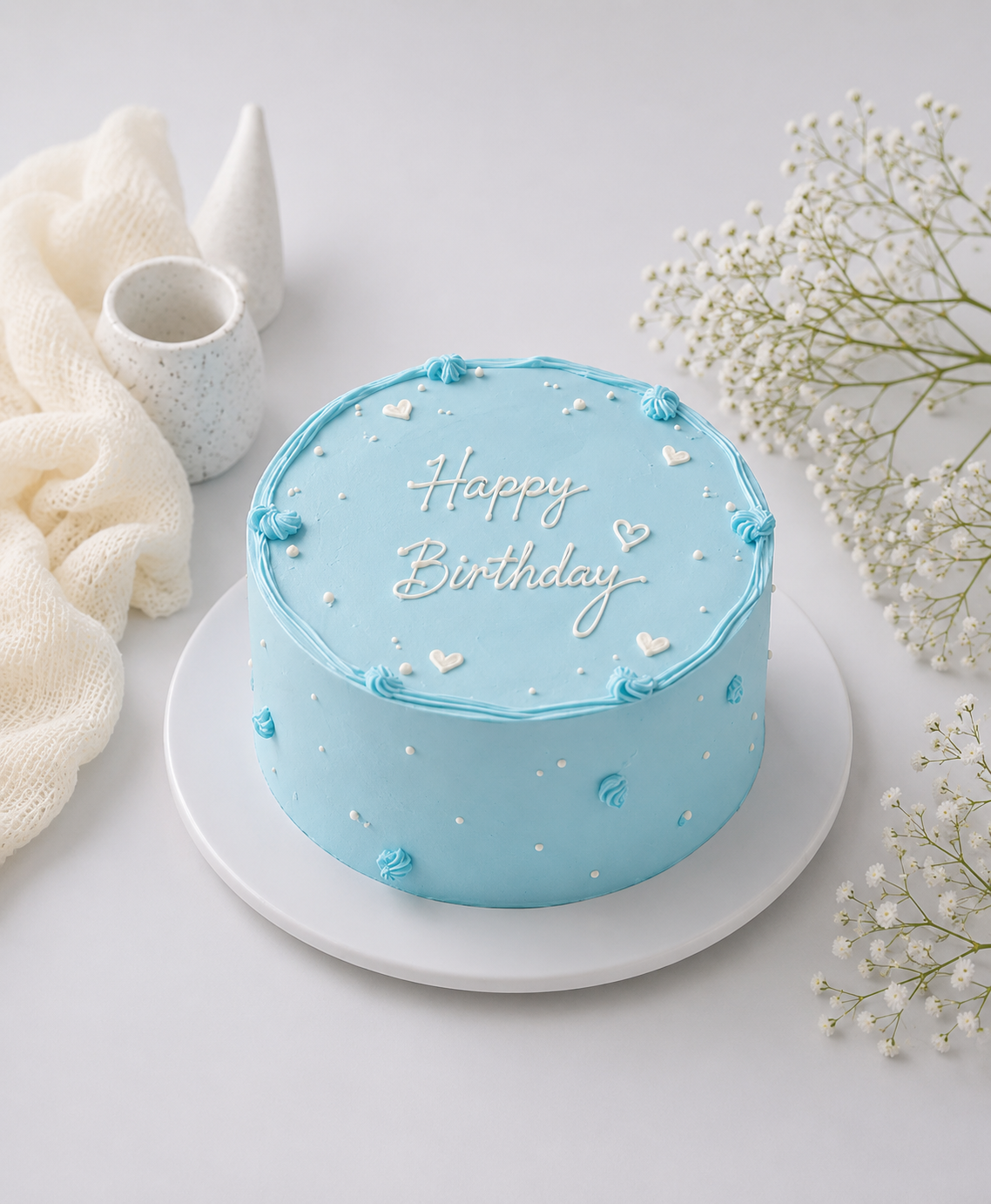 Pastel Blue Happy Birthday Cake