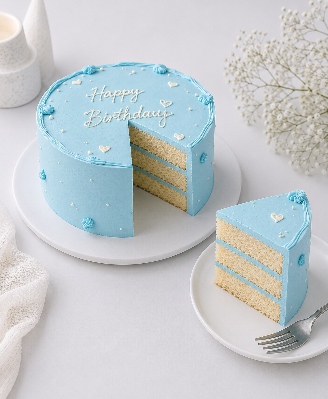 Pastel Blue Happy Birthday Cake