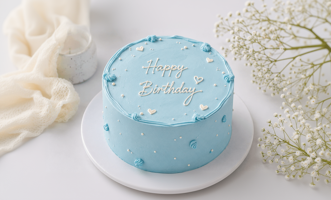 Pastel Blue Happy Birthday Cake