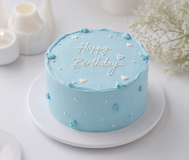 Pastel Blue Happy Birthday Cake