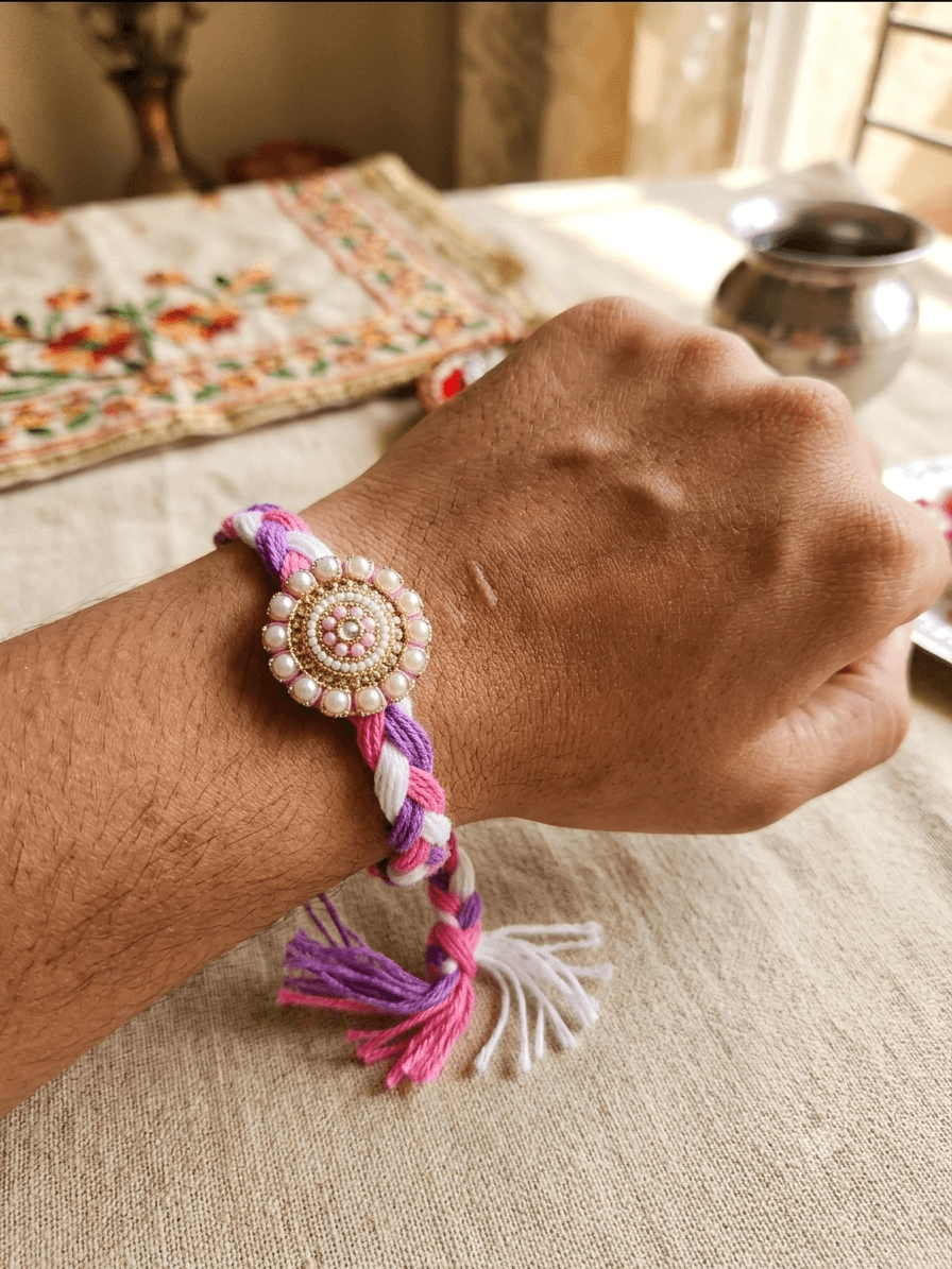 Pastel Braided Pearl Designer Rakhi