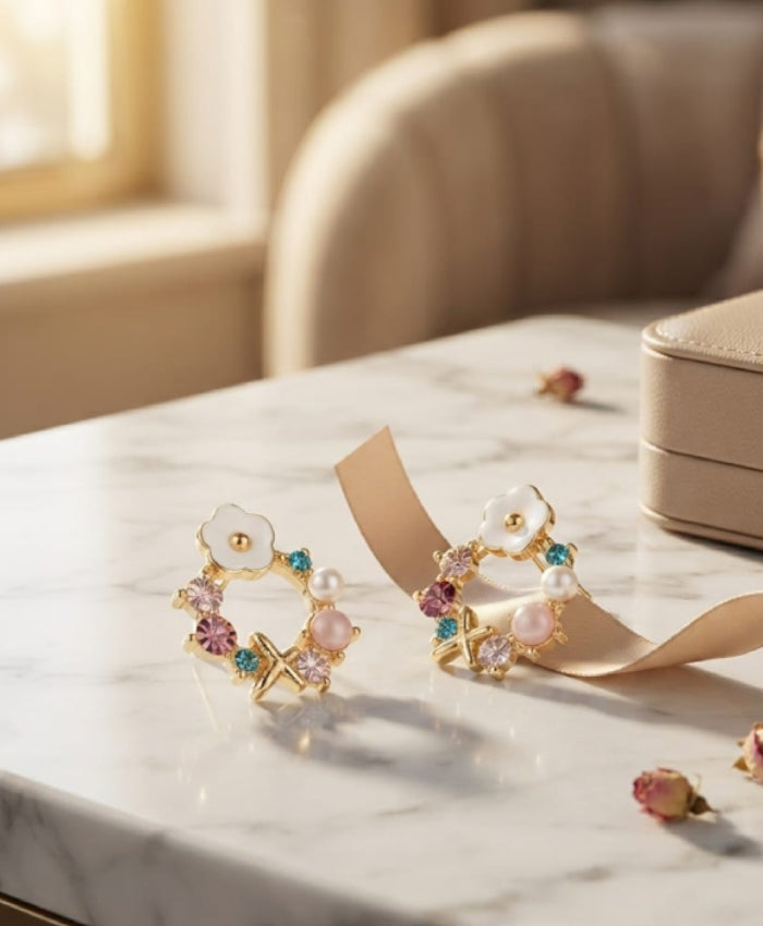 Pastel Floral Butterfly Hoop Earrings