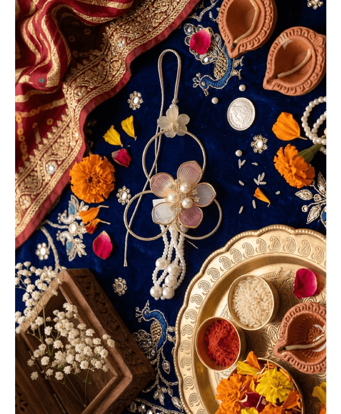 Pastel Floral Pearl Designer Lumba Rakhi