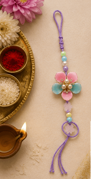 Pastel Floral Pearl Designer Rakhi