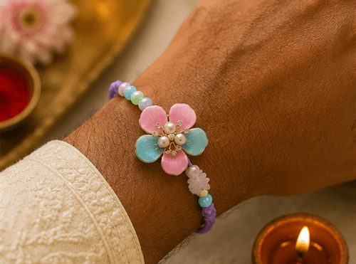 Pastel Floral Pearl Designer Rakhi