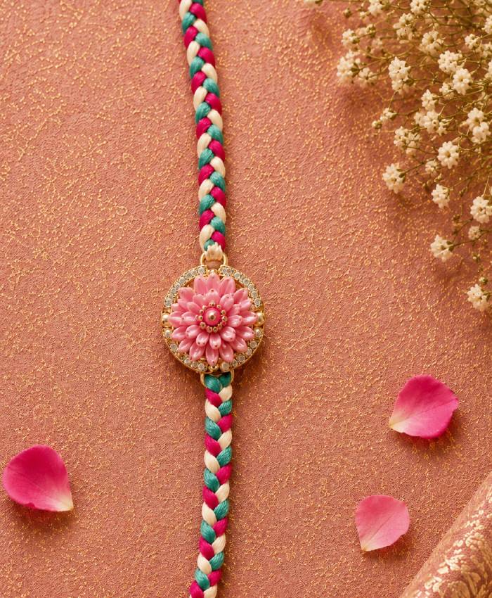Pastel Pink Floral Braided Designer Rakhi