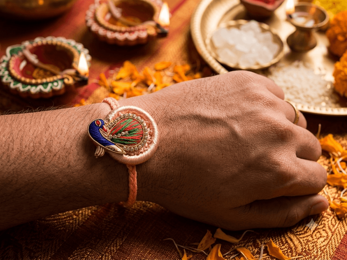 Peacock Embroidery Designer Rakhi