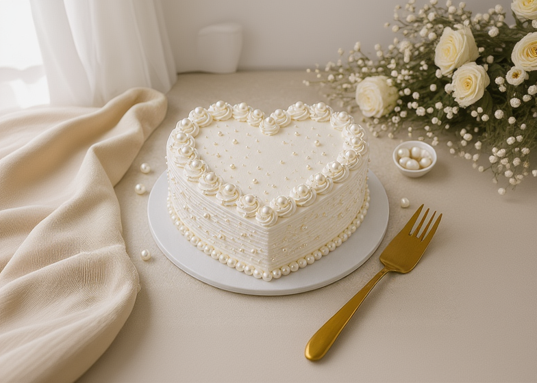 Pearl White Heart Vanilla Cream Cake