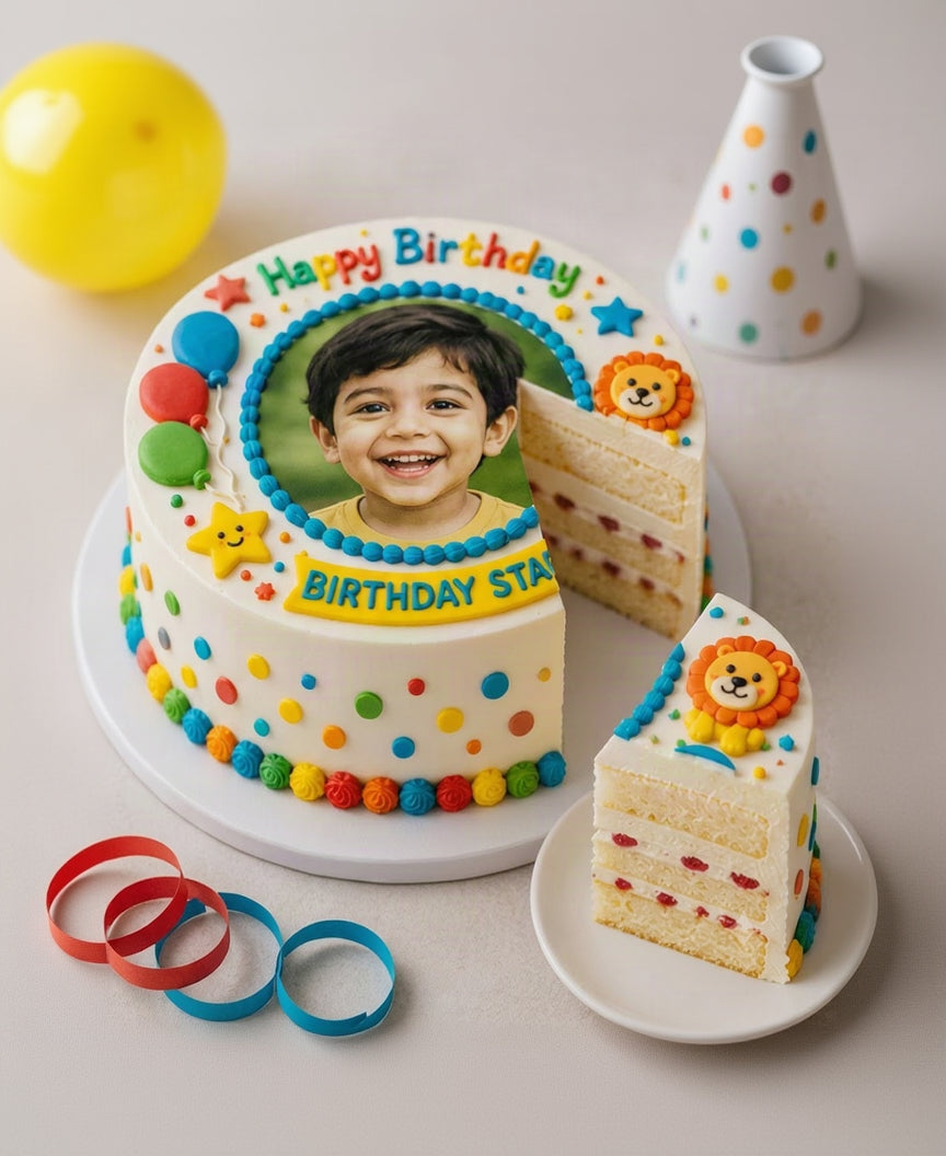 Personalized Birthday Star Photo Vanilla Cake