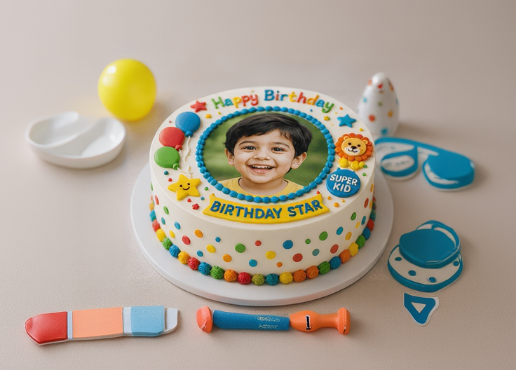 Personalized Birthday Star Photo Vanilla Cake