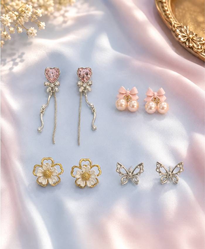 Petal Charm Four-Pair Earring Set