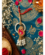 Pink Pearl Paisley Designer Lumba Rakhi