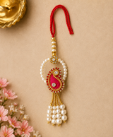 Pink Pearl Paisley Designer Lumba Rakhi