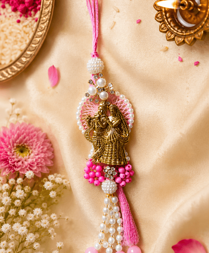 Pink Radha Krishna Designer Lumba Rakhi