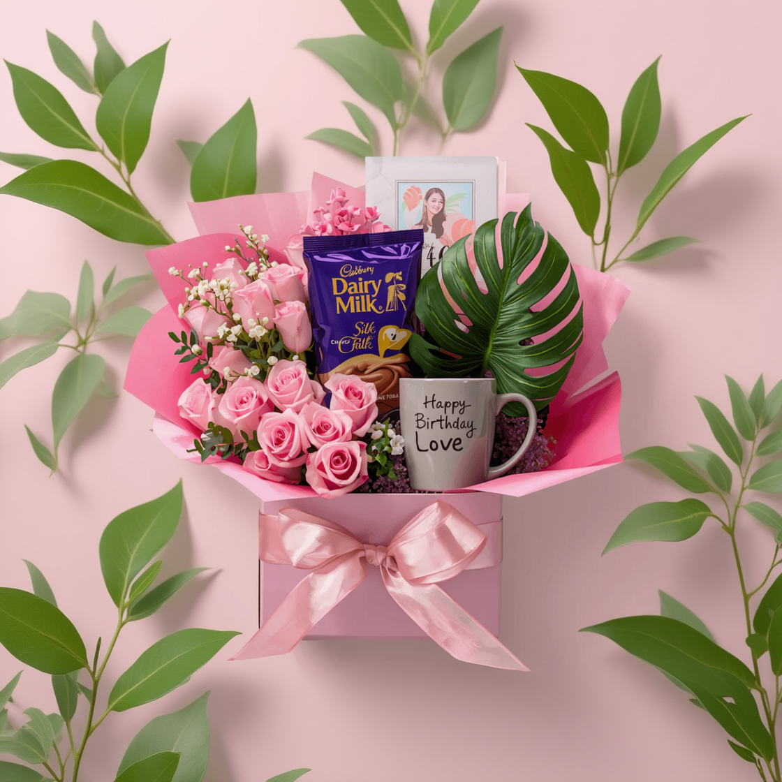 Pink Roses Birthday Surprise Gift Box
