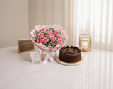 Pink Roses Bouquet with Chocolate Truffle Birthday Cake Combo