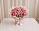 Pink Roses Bouquet with Chocolate Truffle Birthday Cake Combo
