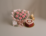 Pink Roses & Red Velvet Heart Anniversary Celebration Combo