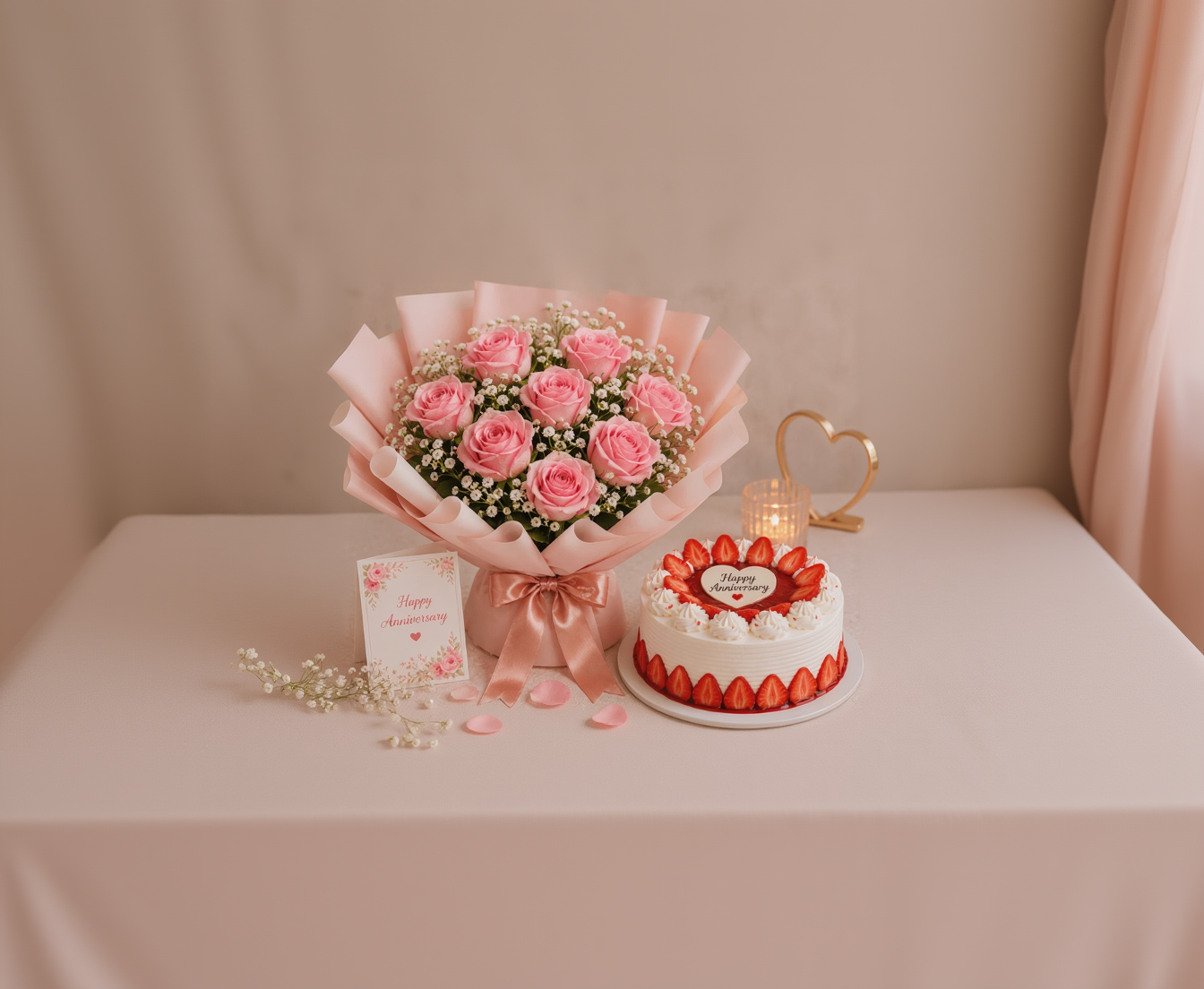 Pink Roses & Strawberry Anniversary Celebration Combo