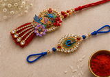 Premium Peacock Designer Rakhi Combo Set
