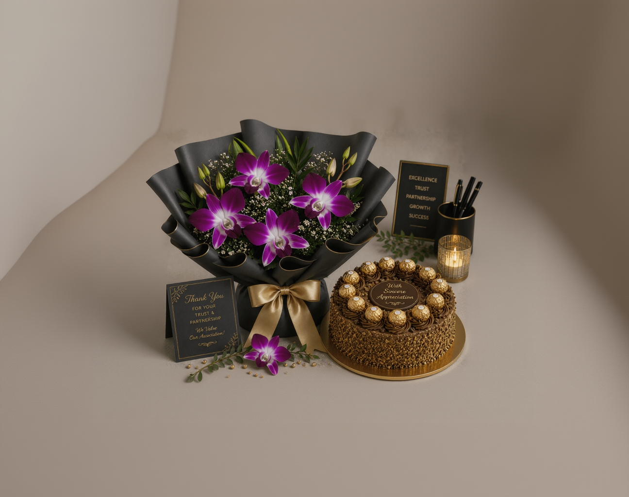 Premium Purple Orchids & Ferrero Chocolate Appreciation Combo