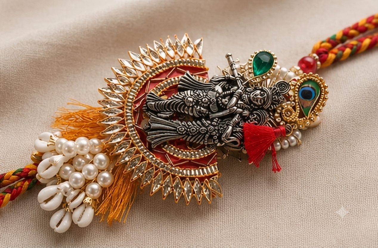 Premium Radha Krishna Designer Rakhi Combo Set