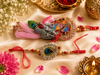 Premium Radha Krishna Peacock Rakhi Set