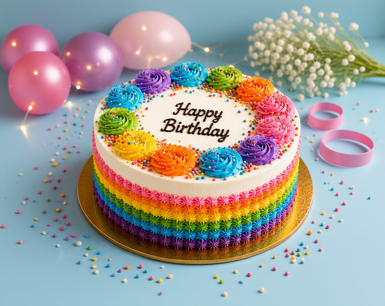 Rainbow Celebration Birthday Cake