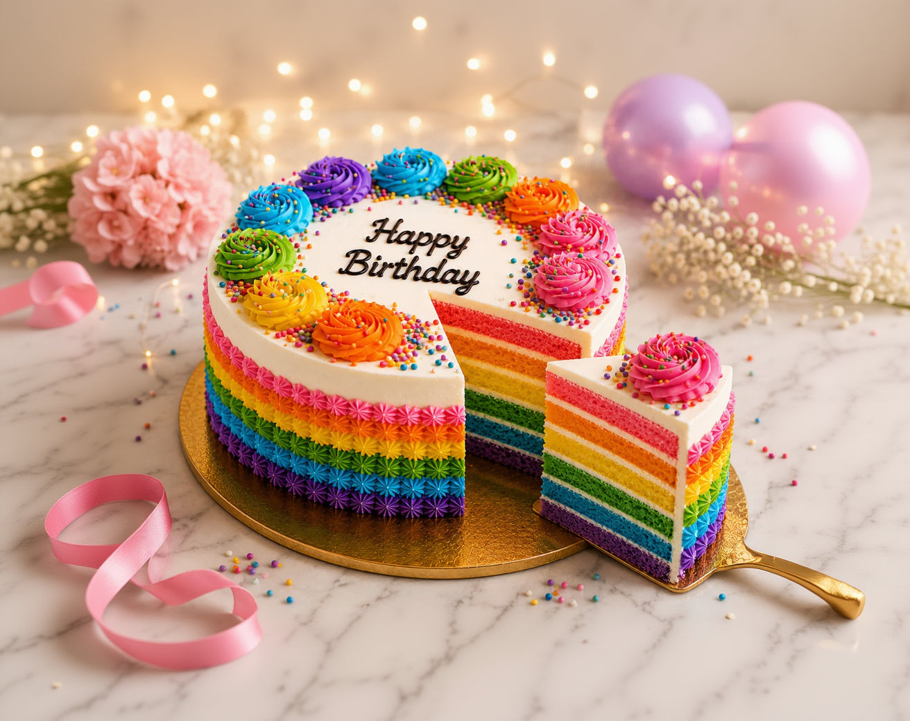 Rainbow Celebration Birthday Cake