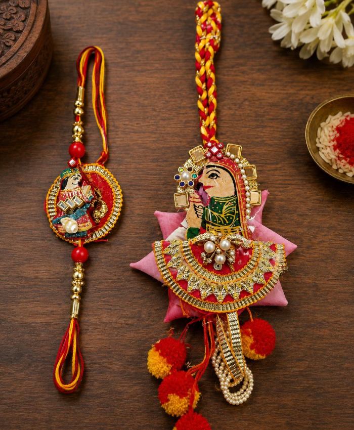 Radha Krishna Designer Rakhi & Lumba Set