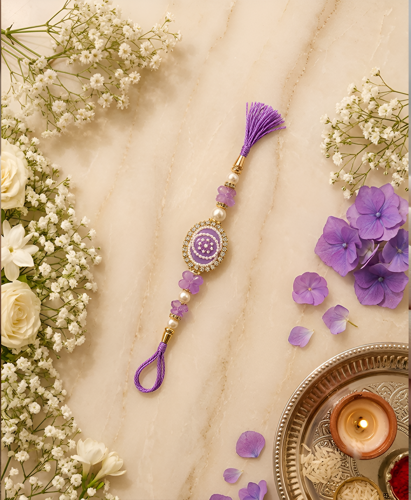 Lavender Pearl Butterfly Designer Rakhi