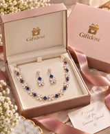 Rose Gold Blue Floral Crystal Necklace & Earrings Set