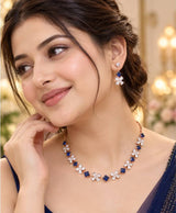 Rose Gold Blue Floral Crystal Necklace & Earrings Set