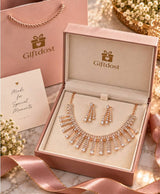 Rose Gold Crystal Fringe Necklace & Earrings Set