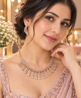Rose Gold Crystal Fringe Necklace & Earrings Set
