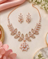 Rose Gold Floral Crystal Necklace & Earrings Set – Elegant Leaf & Bloom Statement Jewellery