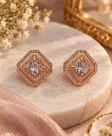 Rose-Gold Geometric Pavé Stud Earrings