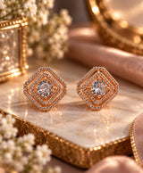 Rose-Gold Geometric Pavé Stud Earrings